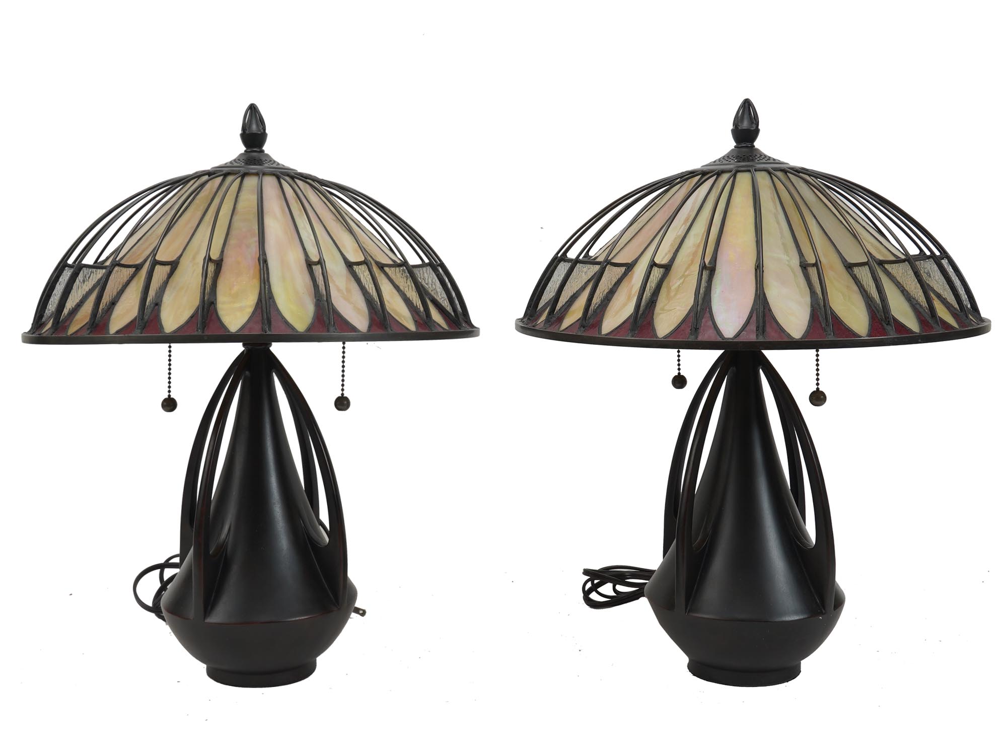 PAIR OF TIFFANY STYLE STAINED GLASS TABLE LAMPS PIC-0